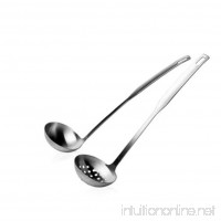 Quality Kitchen Utensil 2-Piece Set with a Stainless Steal Long Hooked Handled Ladle with Pouring Rim and a Skimmer Spoon/Strainer Ladle (Stainless Steel) - B077959C9K